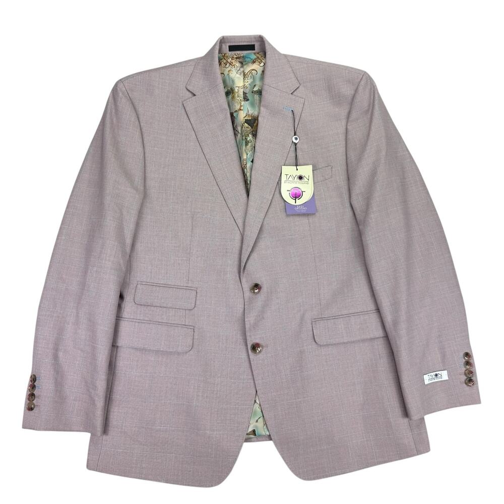 Tayion Mens Agordy Regular Fit Windowpane Suit Jacket Pink Blue 42R